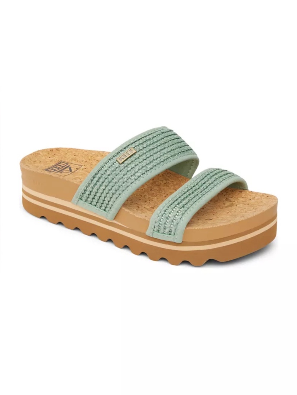 Reef Cushion Vista Hi Platform Slide Sandals Frosty Raffia Seafoam Green Size 10